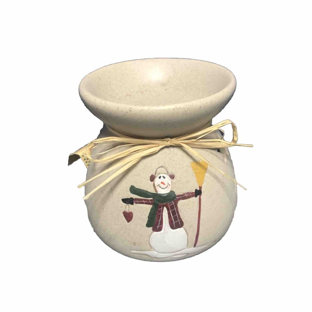 Crazy Mountain Snowman Broom Stars Raffia Winter 2002 Ceramic‎ Votive Wax Melter